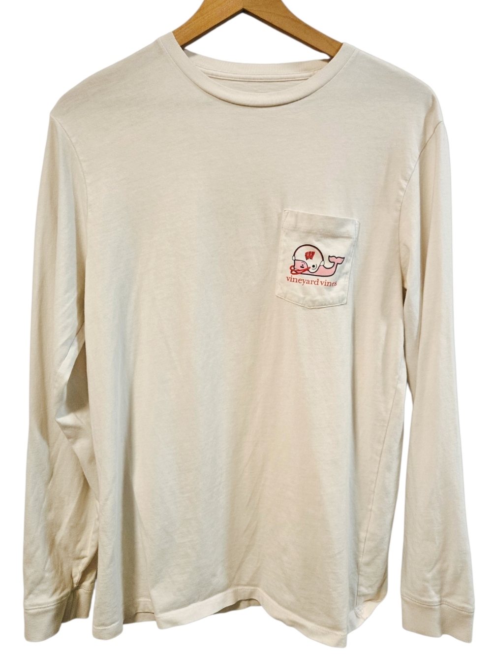 Vineyard Vines White Wisconsin Badgers Long Sleeve Cotton Pocket Tee Size Medium - Picture 2 of 5